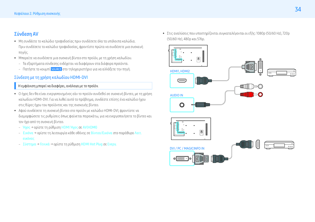 Samsung LH43PMFPBGC/EN, LH49PMFPBGC/EN, LH43PHFPBGC/EN, LH49PHFPBGC/EN, LH55PMFPBGC/EN, LH32PMFPBGC/EN manual Σύνδεση AV 