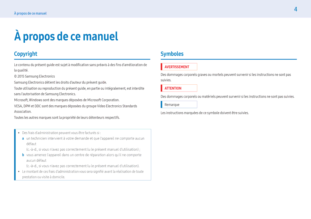 Samsung LH43PHFPMGC/EN, LH49PMFPBGC/EN, LH55PHFPMGC/EN, LH55PHFPBGC/EN manual Propos de ce manuel, Copyright, Symboles 