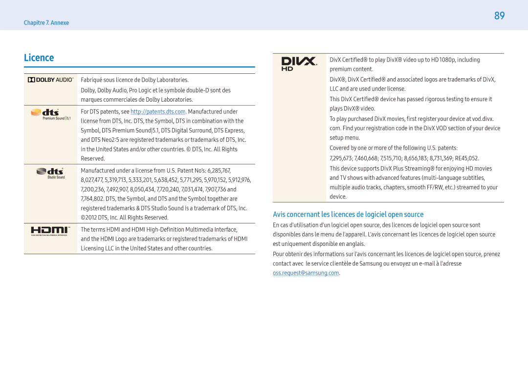 Samsung LH32PMFPBGC/EN, LH49PMFPBGC/EN, LH55PHFPMGC/EN manual Licence, Avis concernant les licences de logiciel open source 