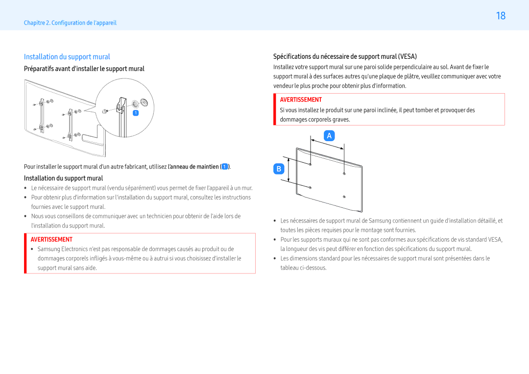 Samsung LH43PMFPBGC/EN, LH49PMFPBGC/EN manual Installation du support mural, Préparatifs avant dinstaller le support mural 