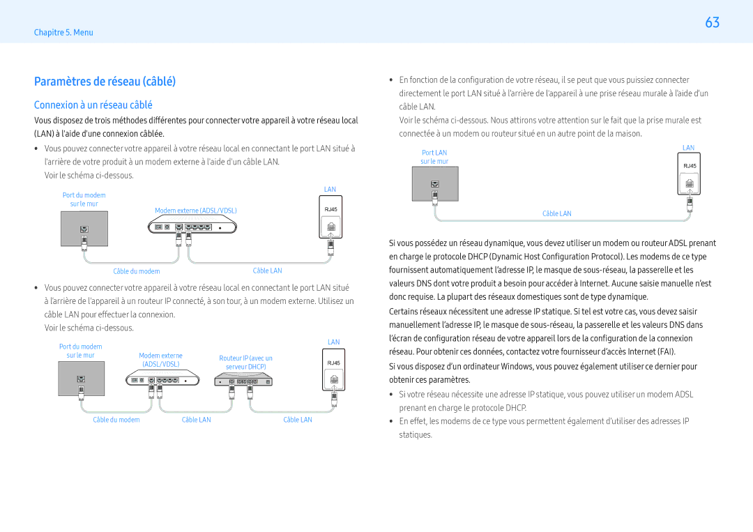 Samsung LH43PHFPBGC/EN, LH49PMFPBGC/EN, LH55PHFPMGC/EN manual Paramètres de réseau câblé, Connexion à un réseau câblé 