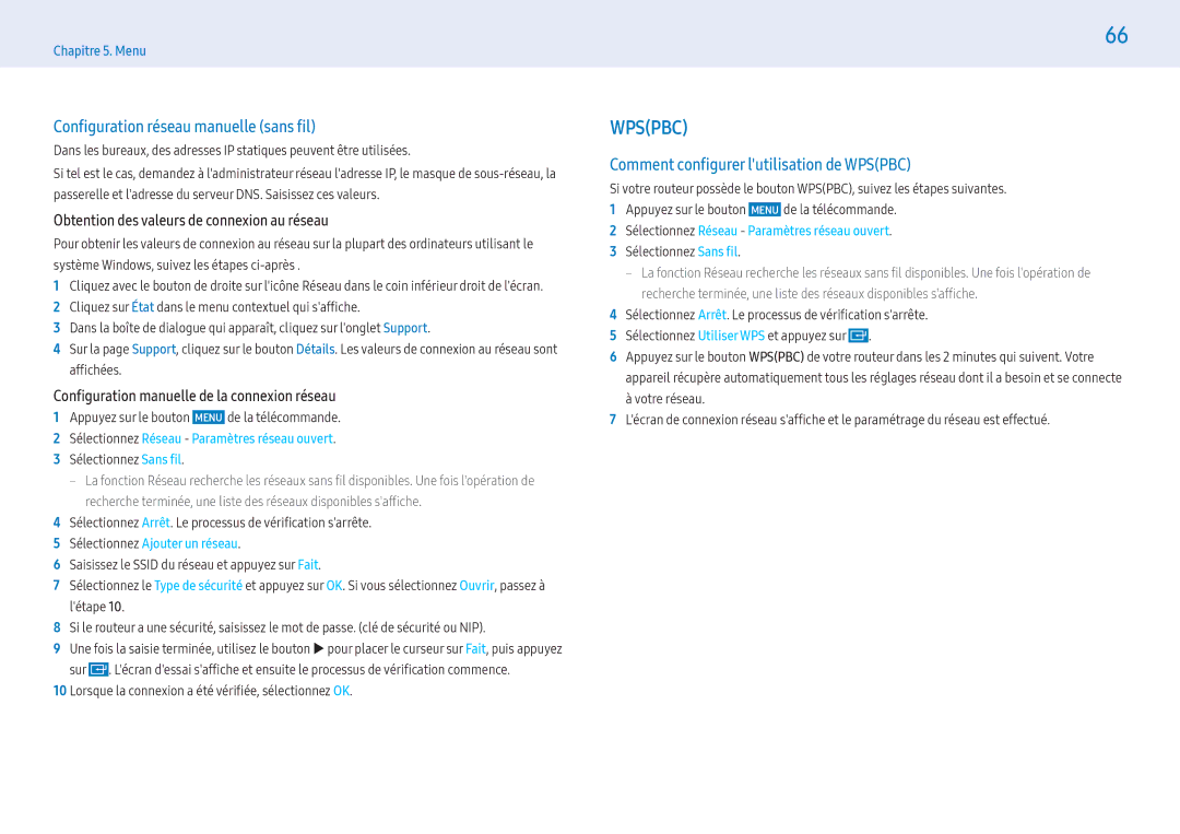 Samsung LH49PHFPMGC/EN, LH49PMFPBGC/EN manual Configuraton réseau manuelle sans fi, Comment configure lutilisation de Wpspbc 