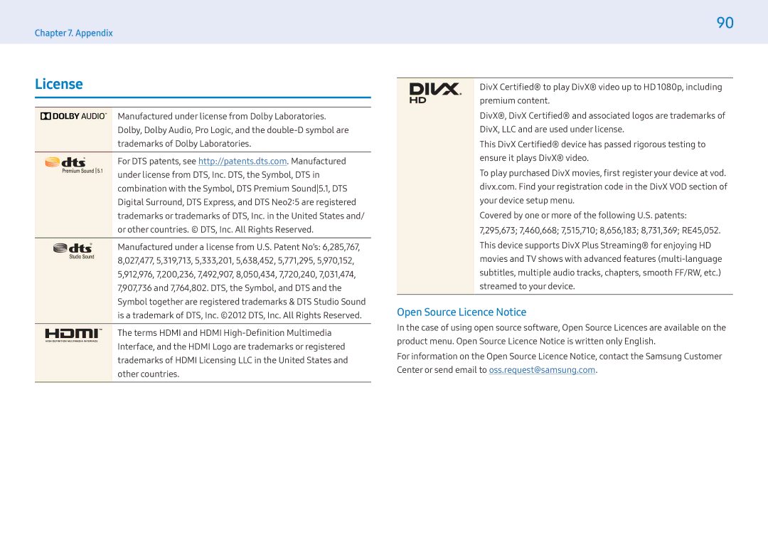 Samsung LH49PMFPBGC/EN, LH55PHFPMGC/EN, LH55PHFPBGC/EN, LH43PHFPBGC/EN, LH43PHFPMGC/EN License, Open Source Licence Notice 