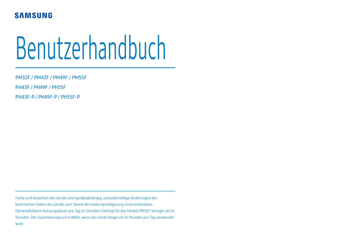 Samsung LH55PHFPMGC/EN, LH49PMFPBGC/EN, LH55PHFPBGC/EN, LH43PHFPBGC/EN, LH43PHFPMGC/EN, LH49PHFPBGC/EN manual Benutzerhandbuch 