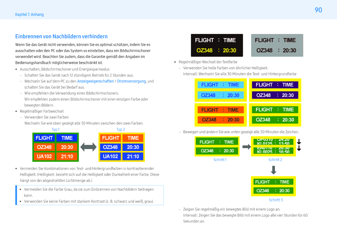 Samsung LH49PMFPBGC/EN manual Einbrennen von Nachbildern verhindern, Ausschalten, Bildschirmschoner und Energiesparmodus 