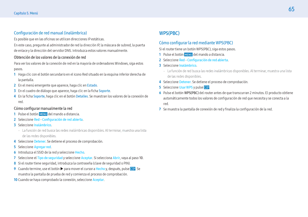 Samsung LH55PHFPBGC/EN, LH49PMFPBGC/EN Configración de red manual inalámbrica, Cómo configrar la red mediante Wpspbc 