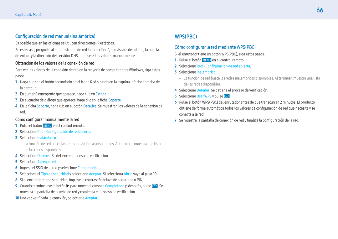 Samsung LH49PHFPMGC/EN, LH49PMFPBGC/EN Confguración de red manual inalámbrica, Cómo confgurar la red mediante Wpspbc 