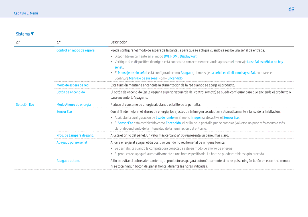 Samsung LH32PMFPBGC/EN manual Control en modo de espera, Disponible únicamente en el modo DVI, HDMI, DisplayPort, Señal 