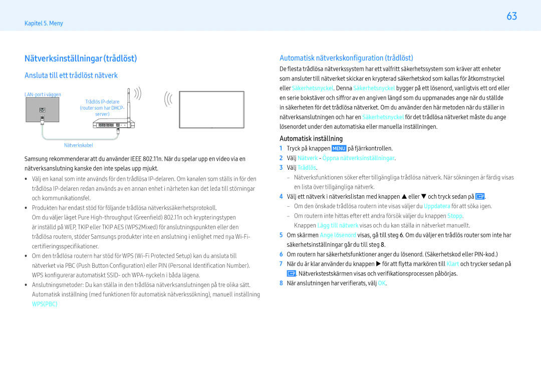 Samsung LH49PMFPBGC/EN, LH55PHFPMGC/EN, LH55PHFPBGC/EN Nätverksinställningar trådlöst, Ansluta till ett trådlöst nätverk 