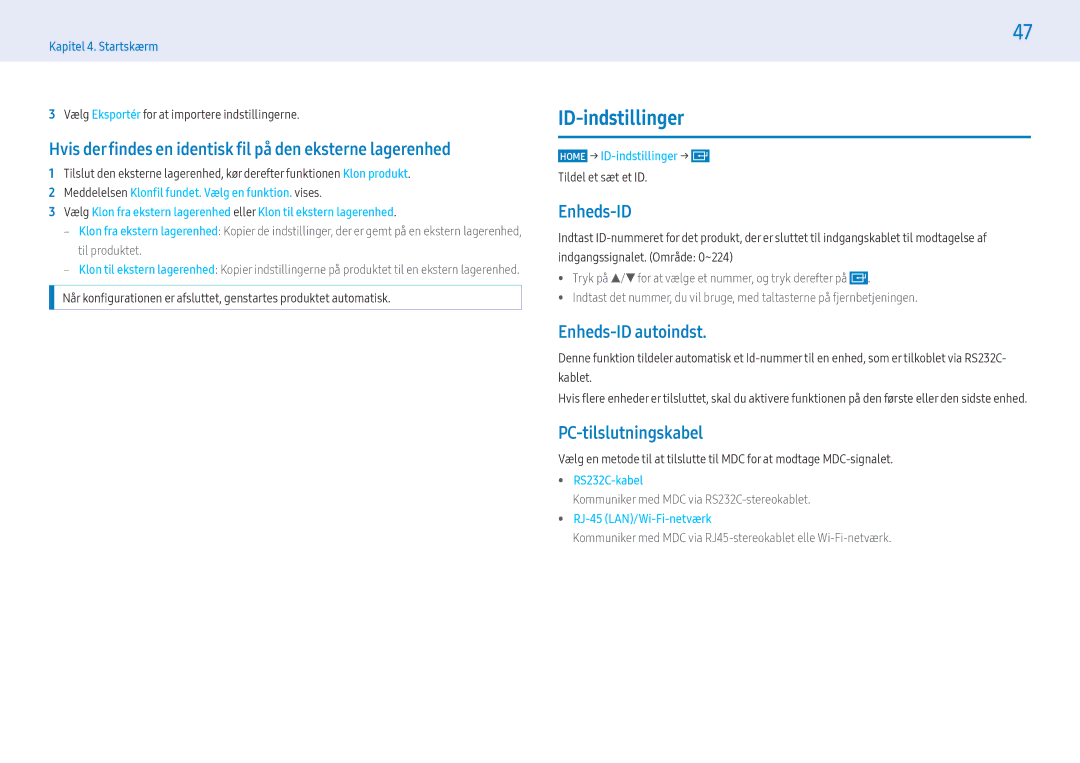 Samsung LH55PHFPBGC/EN manual ID-indstillinger, Hvis der findes en identisk fil på den eksterne lagerenhed, Enheds-ID 