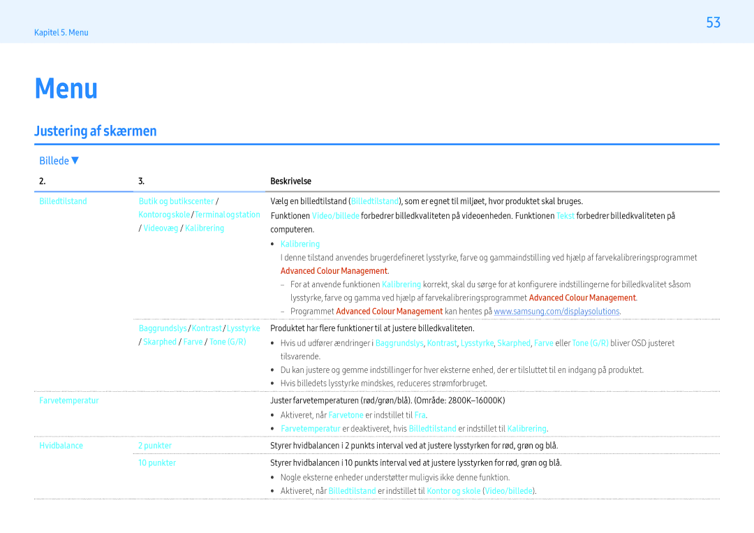 Samsung LH32PMFPBGC/EN, LH49PMFPBGC/EN, LH55PHFPMGC/EN, LH55PHFPBGC/EN, LH43PHFPBGC/EN Menu, Justering af skærmen, Billede 