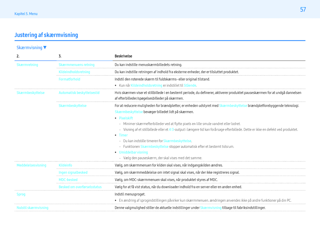 Samsung LH43PHFPBGC/EN, LH49PMFPBGC/EN, LH55PHFPMGC/EN, LH55PHFPBGC/EN manual Justering af skærmvisning, Skærmvisning 