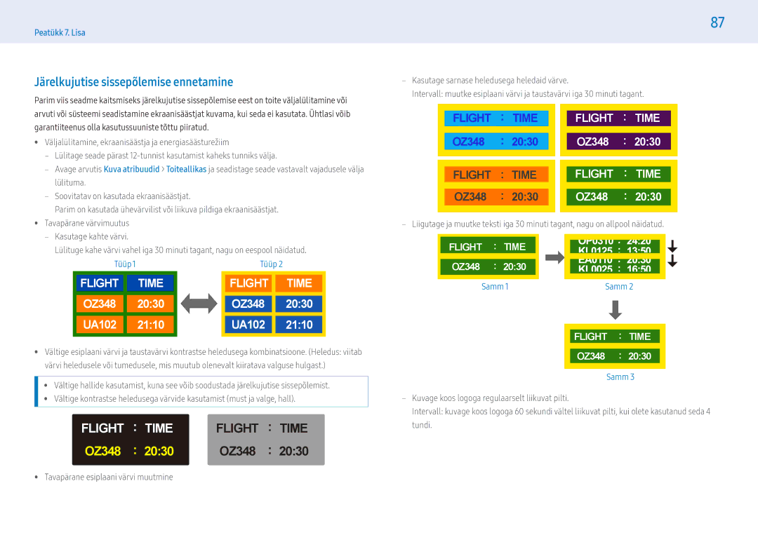 Samsung LH55PMFPBGC/EN manual Väljalülitamine, ekraanisäästja ja energiasäästurežiim, Lülituma, Tavapärane värvimuutus 