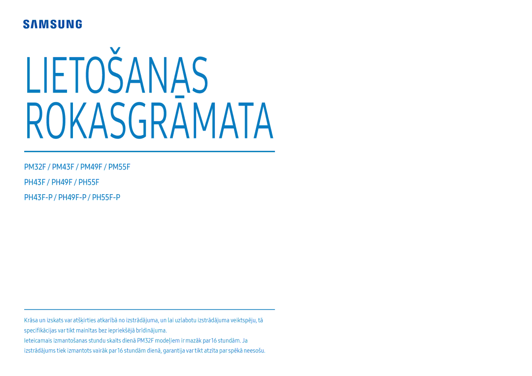 Samsung LH55PHFPMGC/EN, LH49PMFPBGC/EN, LH55PHFPBGC/EN, LH43PHFPBGC/EN, LH43PHFPMGC/EN manual Lietošanas Rokasgrāmata 