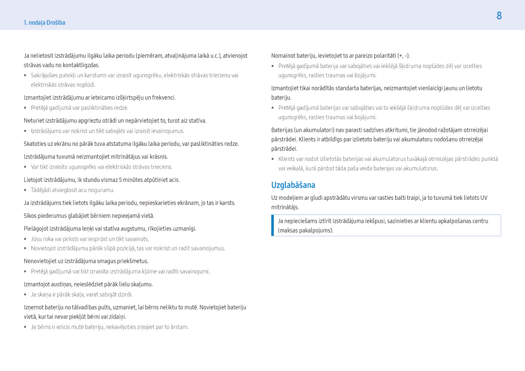 Samsung LH32PMFPBGC/EN manual Uzglabāšana, Pretējā gadījumā var pasliktināties redze, Tādējādi atvieglosit acu nogurumu 