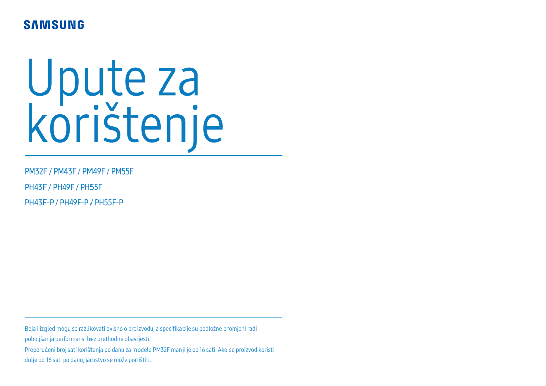 Samsung LH55PHFPMGC/EN, LH49PMFPBGC/EN, LH55PHFPBGC/EN, LH49PHFPBGC/EN, LH55PMFPBGC/EN manual Upute za korištenje 