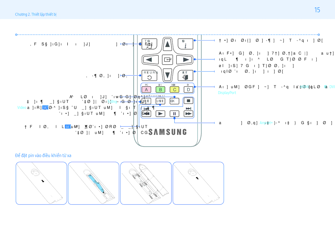 Samsung LH55PMHPBGC/XV, LH49PMHPBGC/XV, LH43PMFPBGC/XV, LH43PMHPBGC/XV manual Để đặt pin vào điều khiển từ xa 