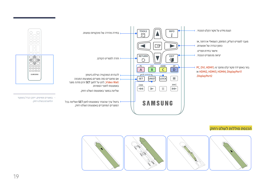 Samsung LH98QMFPLGC/CH, LH49QMFPLGC/CH manual קוחר טלשל תוללוס תסנכה, תוצופנ תויצקנופ לש הריהמ הריחב, םדוקה טירפתל הרזח 