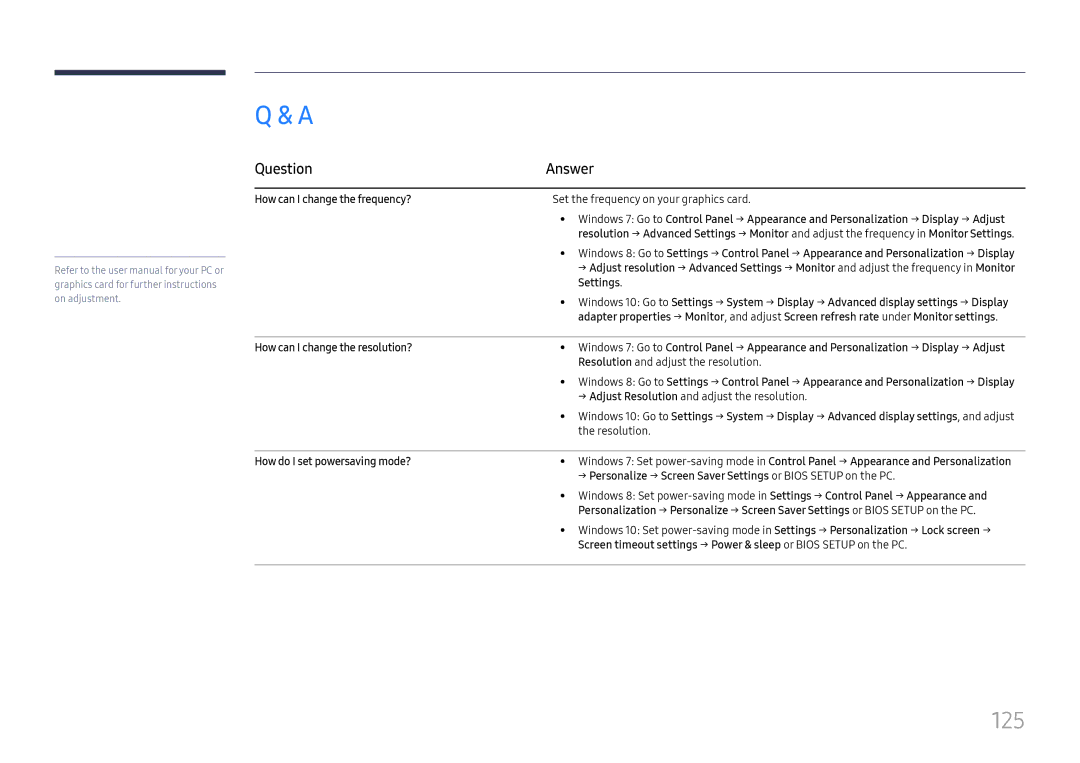 Samsung LH49RMHELGW/EN manual 125, Question Answer 