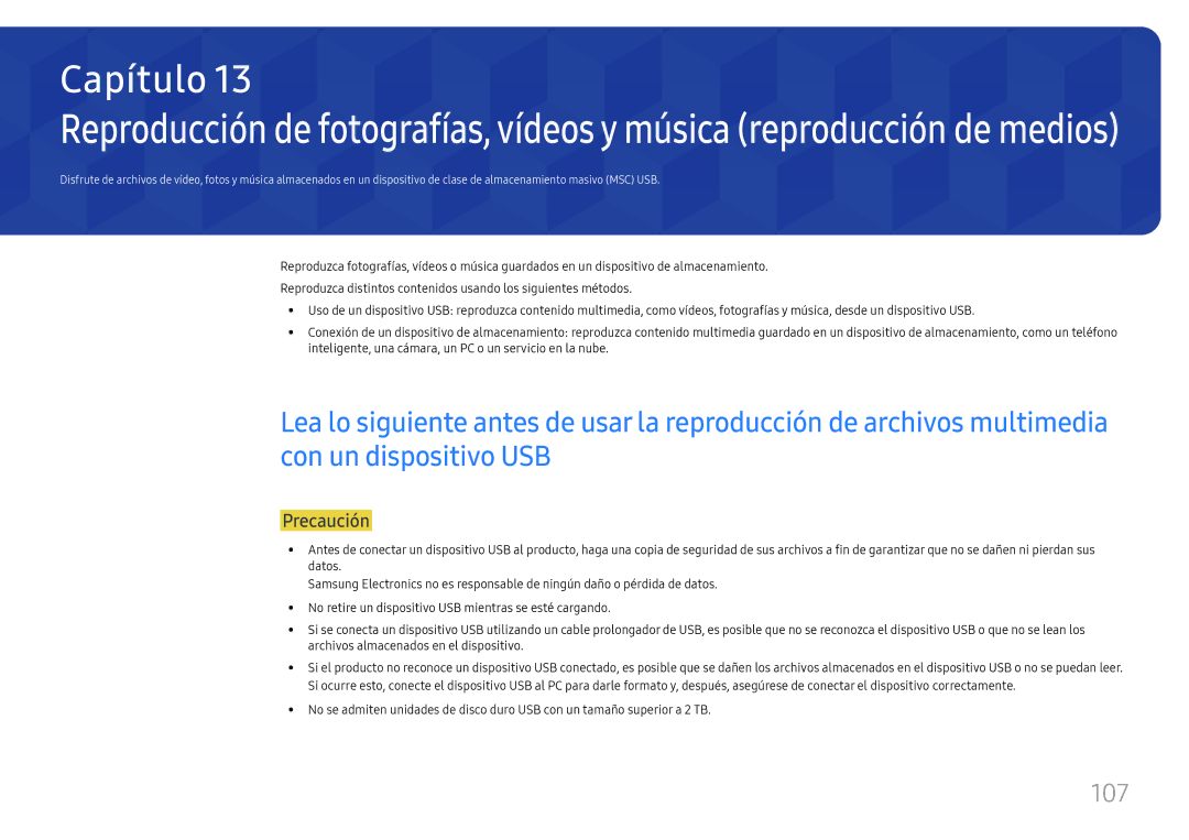 Samsung LH49RMHELGW/EN manual 107, Precaución 