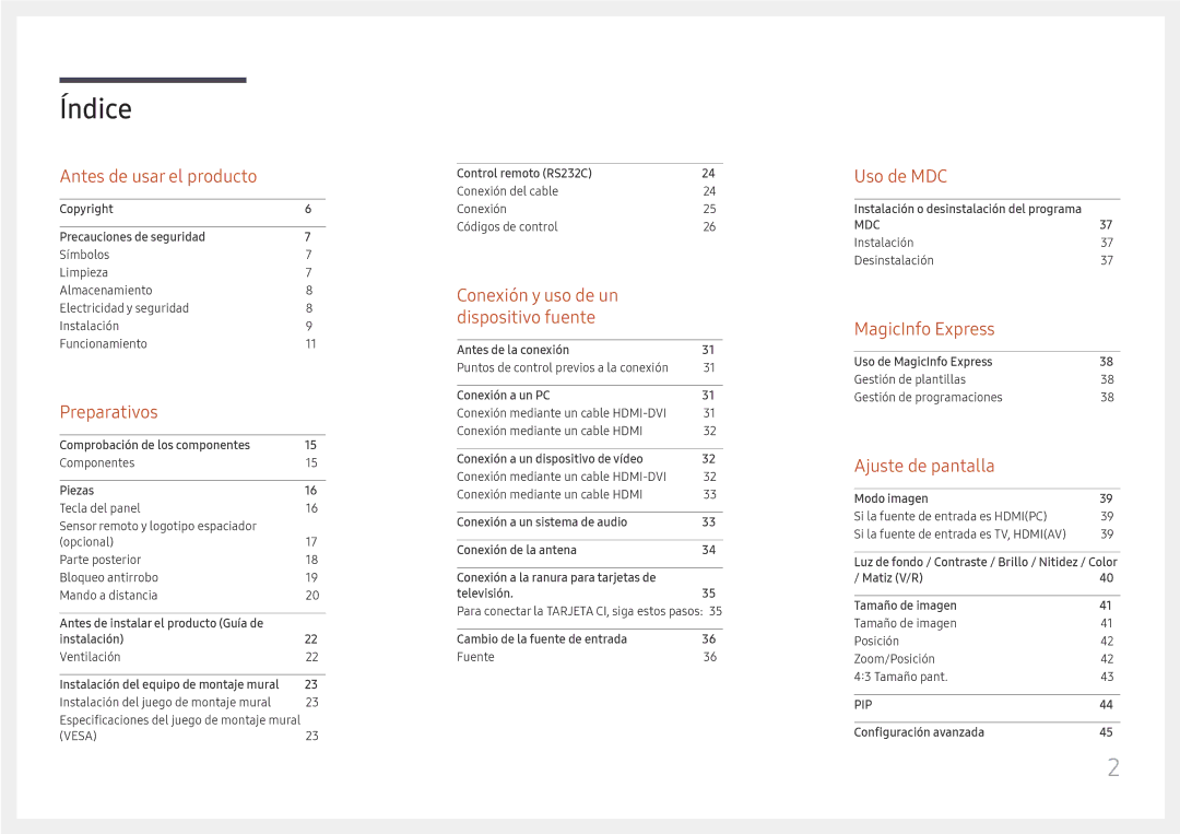 Samsung LH49RMHELGW/EN manual Índice 