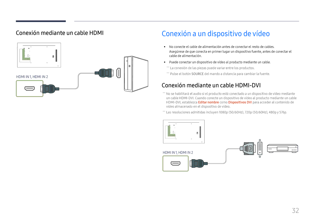 Samsung LH49RMHELGW/EN manual Conexión a un dispositivo de vídeo, Conexión mediante un cable Hdmi 