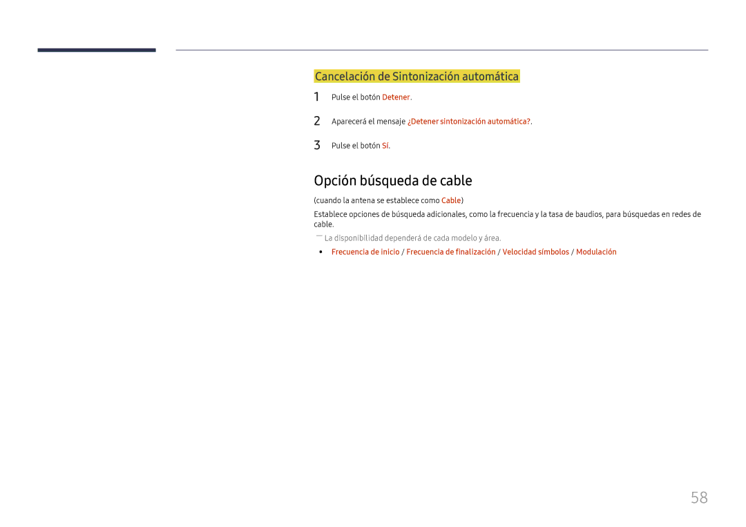 Samsung LH49RMHELGW/EN manual Opción búsqueda de cable, Cancelación de Sintonización automática, Pulse el botón Detener 