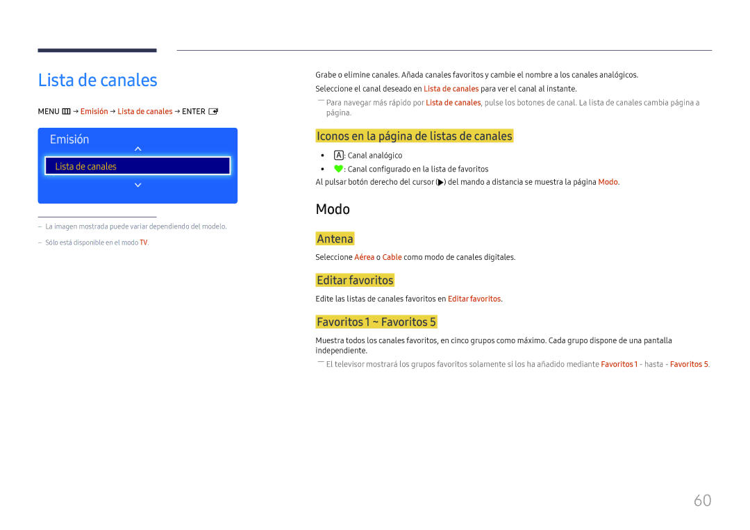 Samsung LH49RMHELGW/EN manual Lista de canales, Modo 