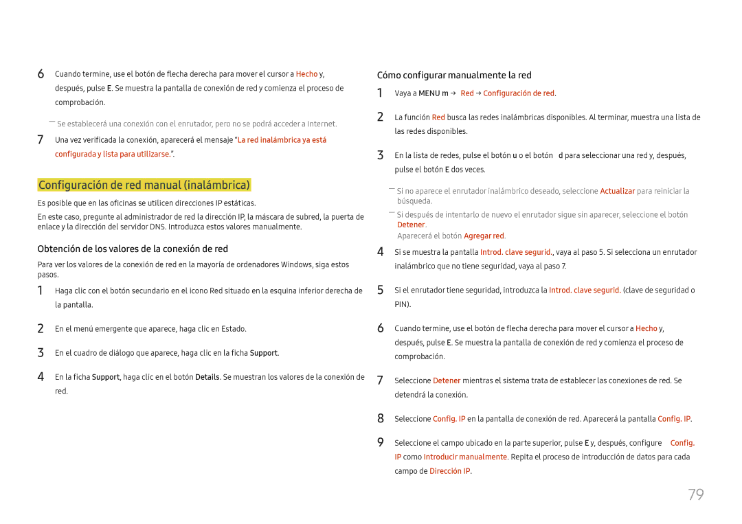 Samsung LH49RMHELGW/EN Configuración de red manual inalámbrica, Campo de Dirección IP 