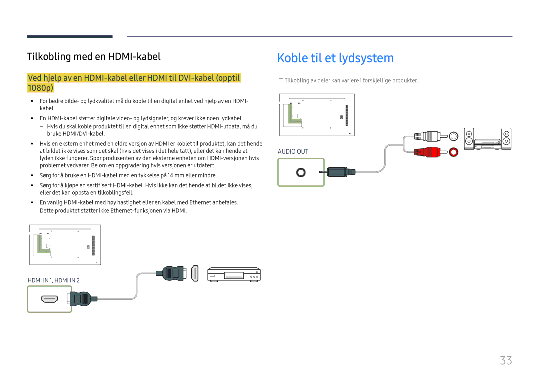 Samsung LH49RMHELGW/EN manual Koble til et lydsystem 