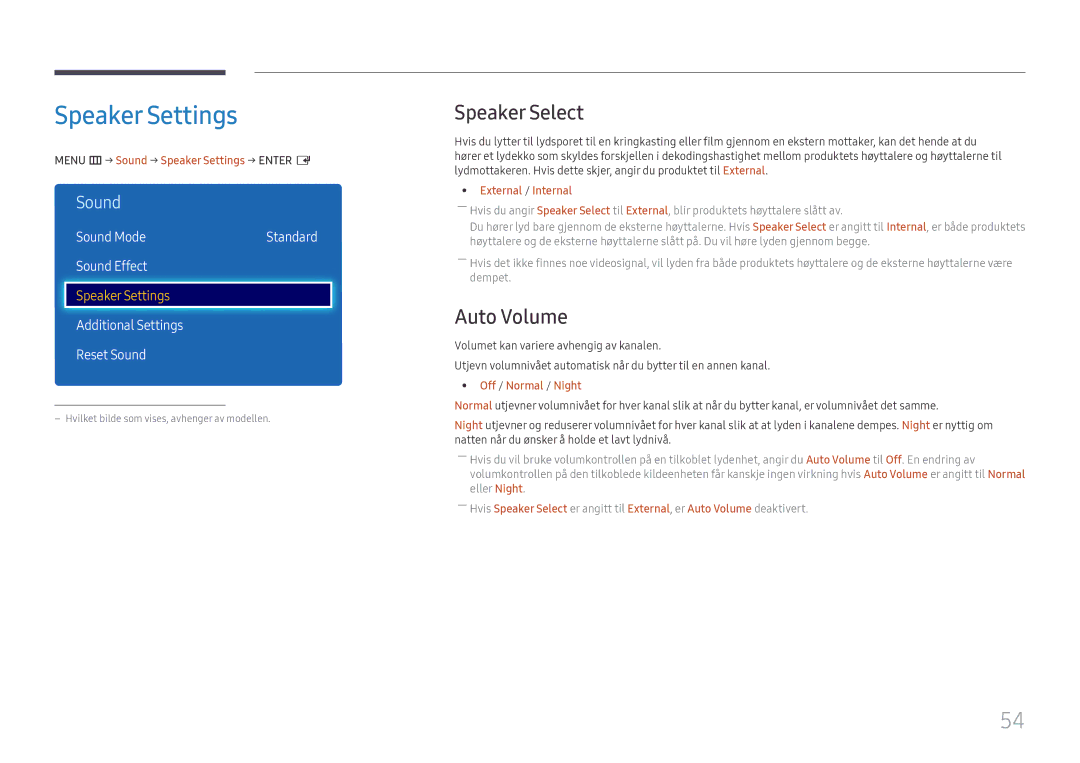 Samsung LH49RMHELGW/EN manual Speaker Settings, Speaker Select, Auto Volume, Sound Effect, Additional Settings Reset Sound 