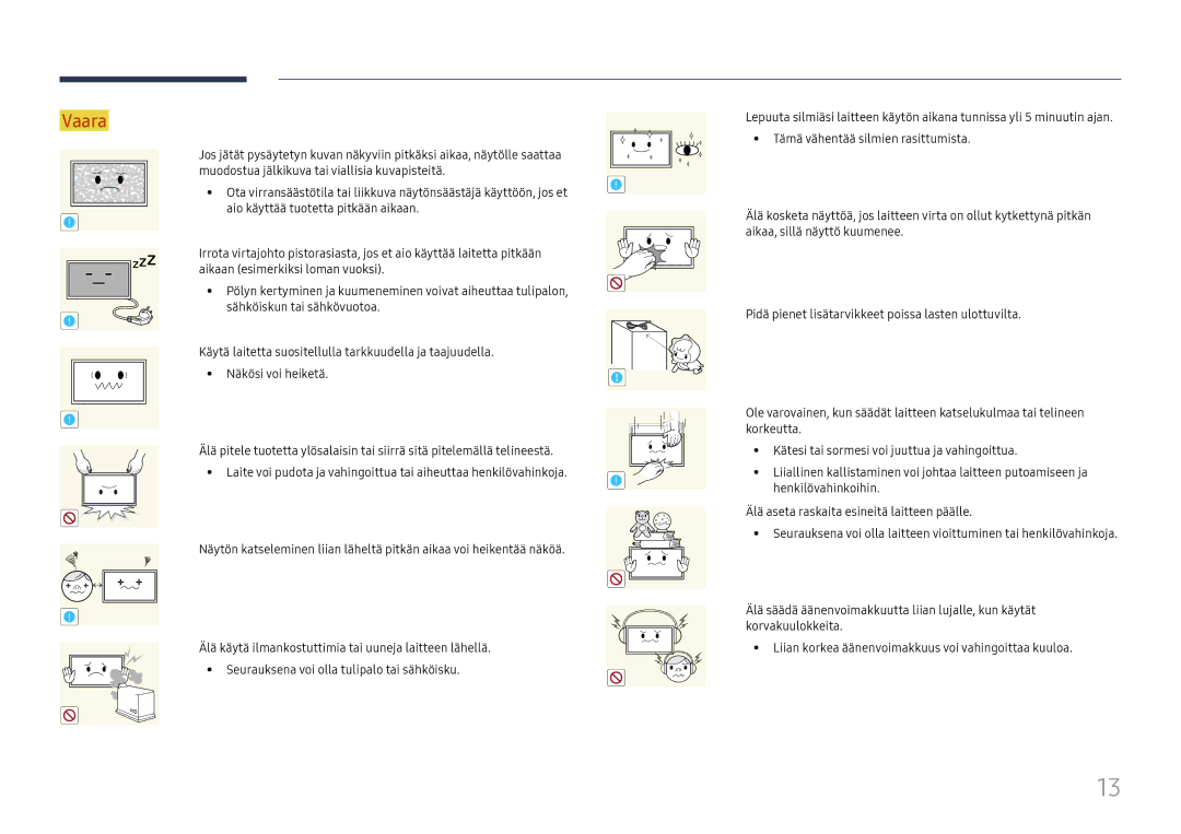 Samsung LH49RMHELGW/EN manual Vaara 