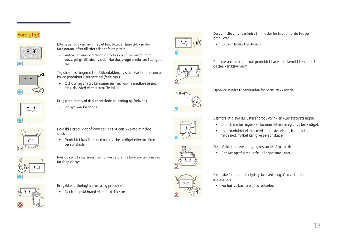 Samsung LH49RMHELGW/EN manual Forsigtig 