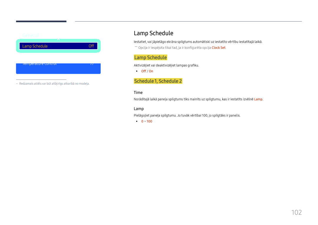 Samsung LH49RMHELGW/EN manual 102, Lamp Schedule, Schedule 1, Schedule 