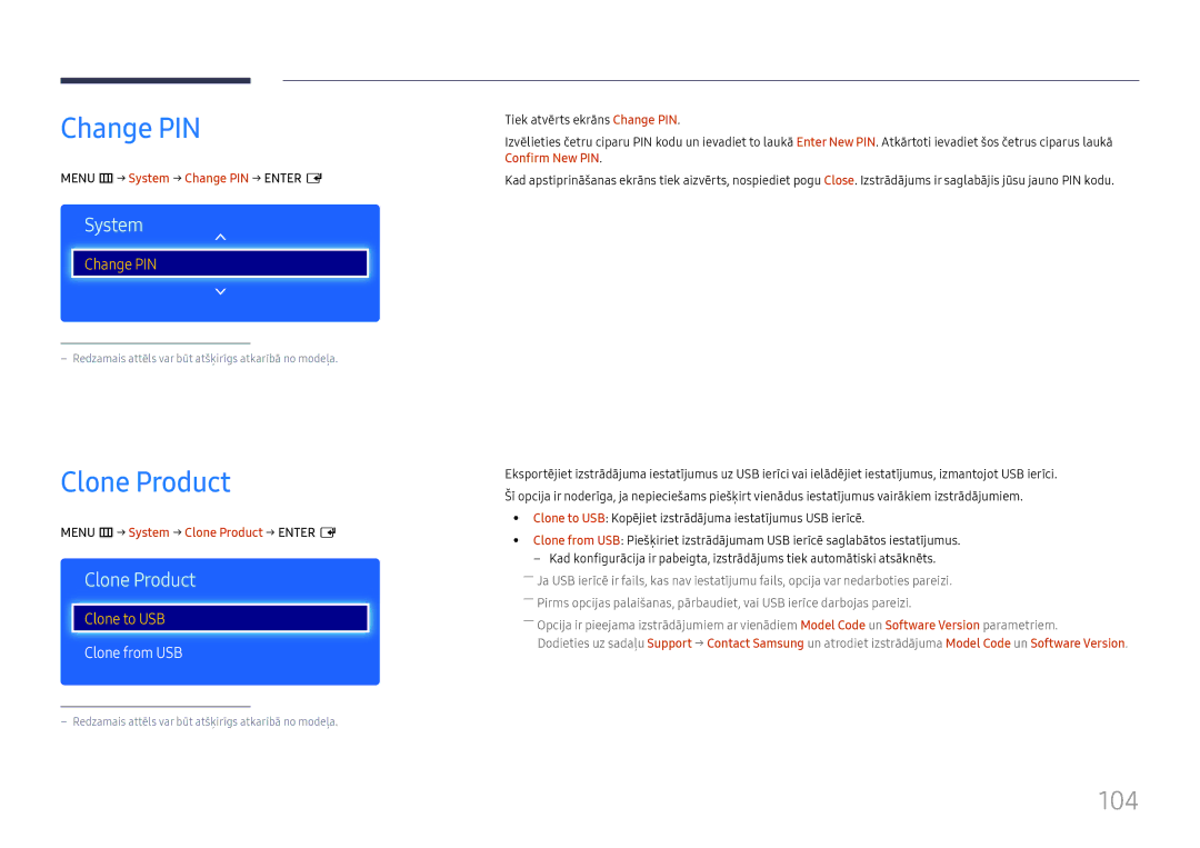 Samsung LH49RMHELGW/EN manual Change PIN, Clone Product, 104, Clone from USB 