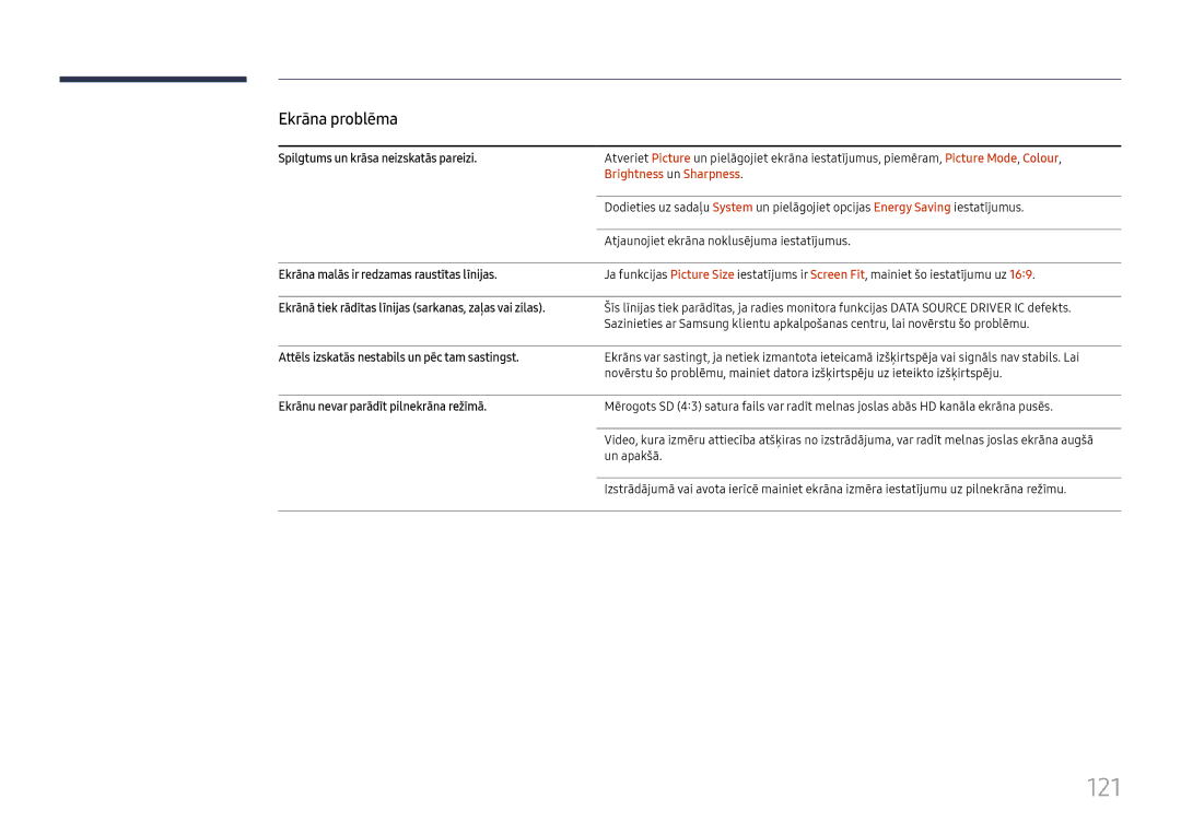 Samsung LH49RMHELGW/EN manual 121, Brightness un Sharpness 