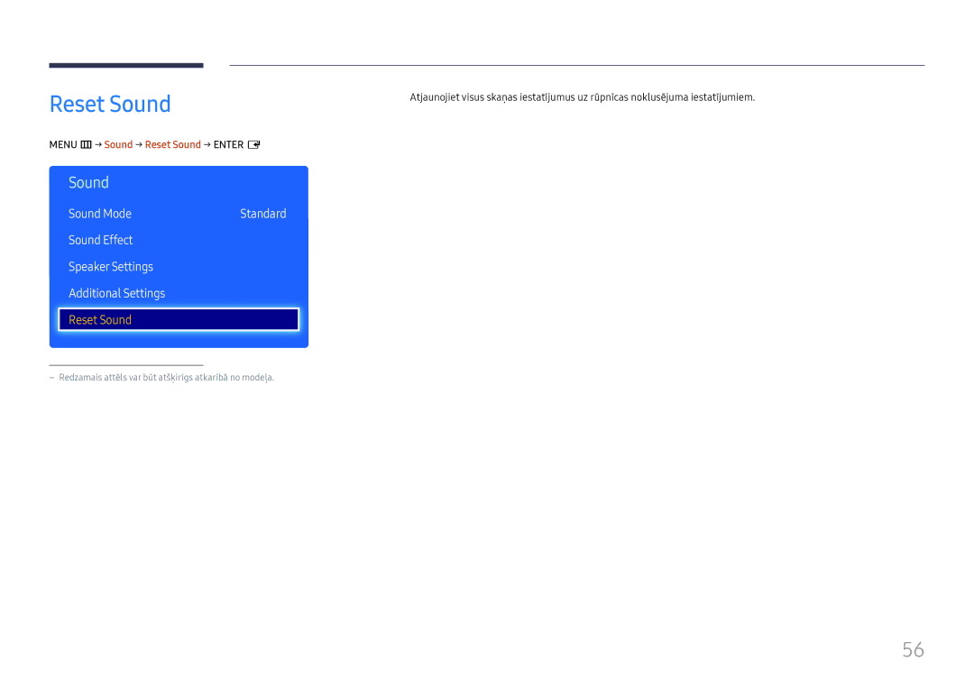 Samsung LH49RMHELGW/EN manual Reset Sound, Sound Effect Speaker Settings Additional Settings 