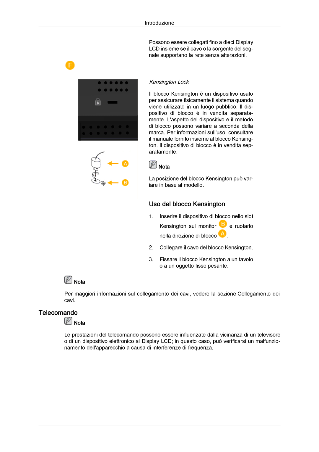 Samsung LH52BPTLBC/EN, LH52BPPLBC/EN manual Uso del blocco Kensington, Telecomando 