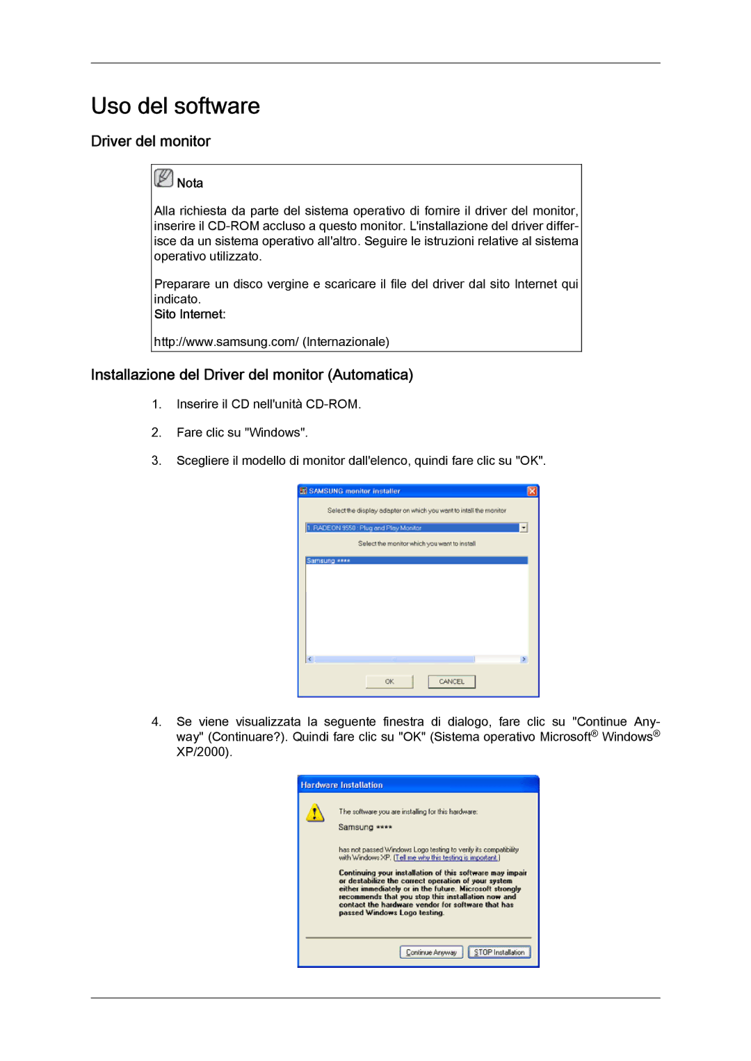 Samsung LH52BPTLBC/EN, LH52BPPLBC/EN manual Installazione del Driver del monitor Automatica, Sito Internet 