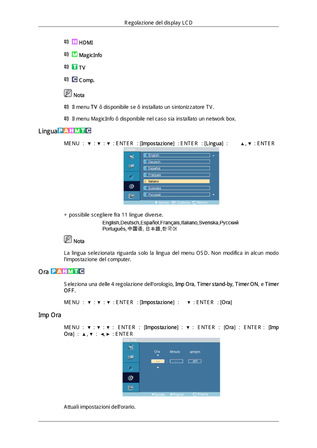 Samsung LH52BPTLBC/EN, LH52BPPLBC/EN manual Lingua, Imp Ora 