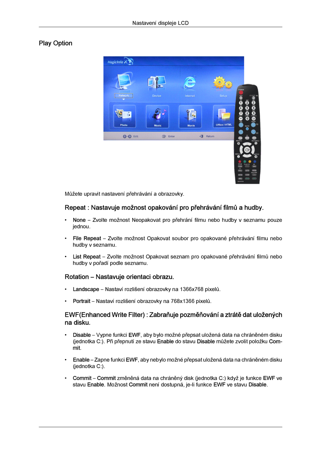 Samsung LH52BPPLBC/EN, LH52BPTLBC/EN manual Play Option, Rotation Nastavuje orientaci obrazu 