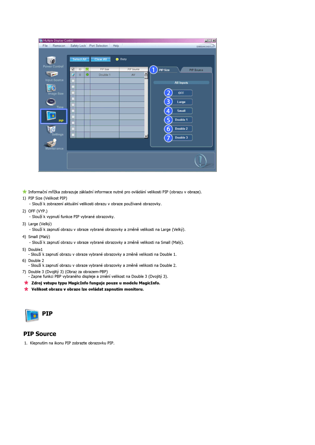 Samsung LH52BPTLBC/EN, LH52BPPLBC/EN manual PIP Source 