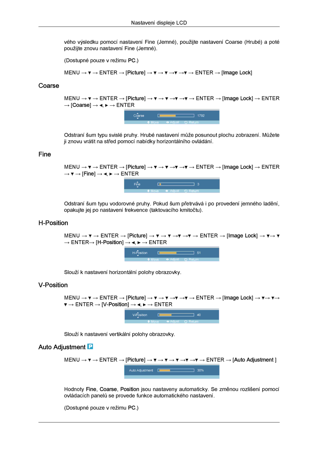 Samsung LH52BPPLBC/EN, LH52BPTLBC/EN manual Coarse, Fine, Position, Auto Adjustment 