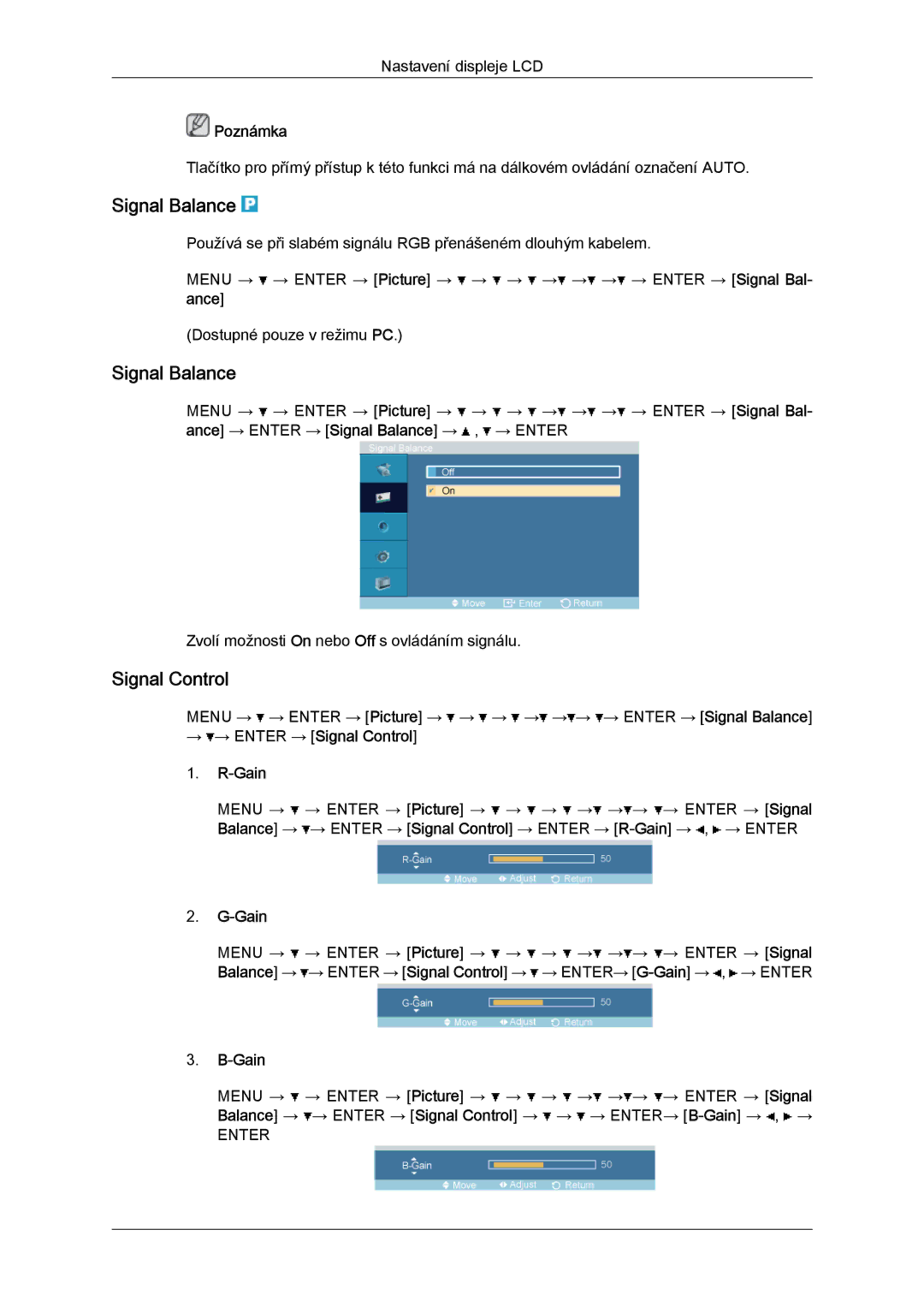 Samsung LH52BPTLBC/EN, LH52BPPLBC/EN manual Signal Balance, → → Enter → Signal Control Gain 