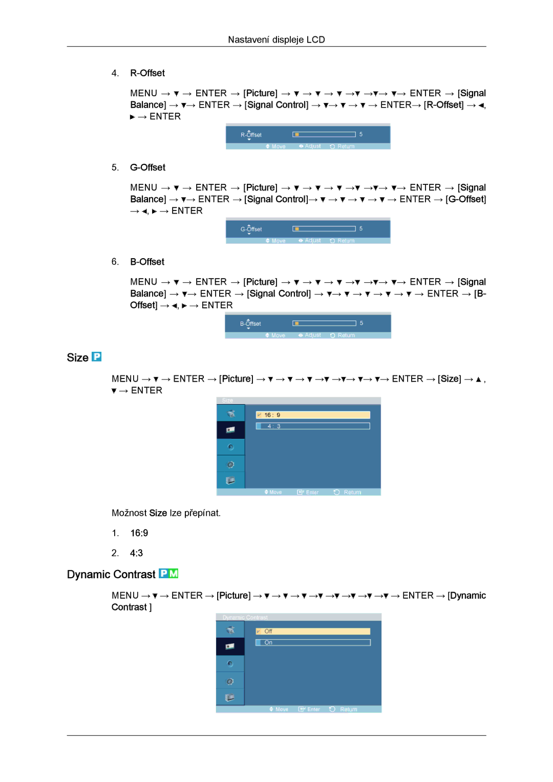 Samsung LH52BPPLBC/EN, LH52BPTLBC/EN manual Size, Dynamic Contrast, Offset 