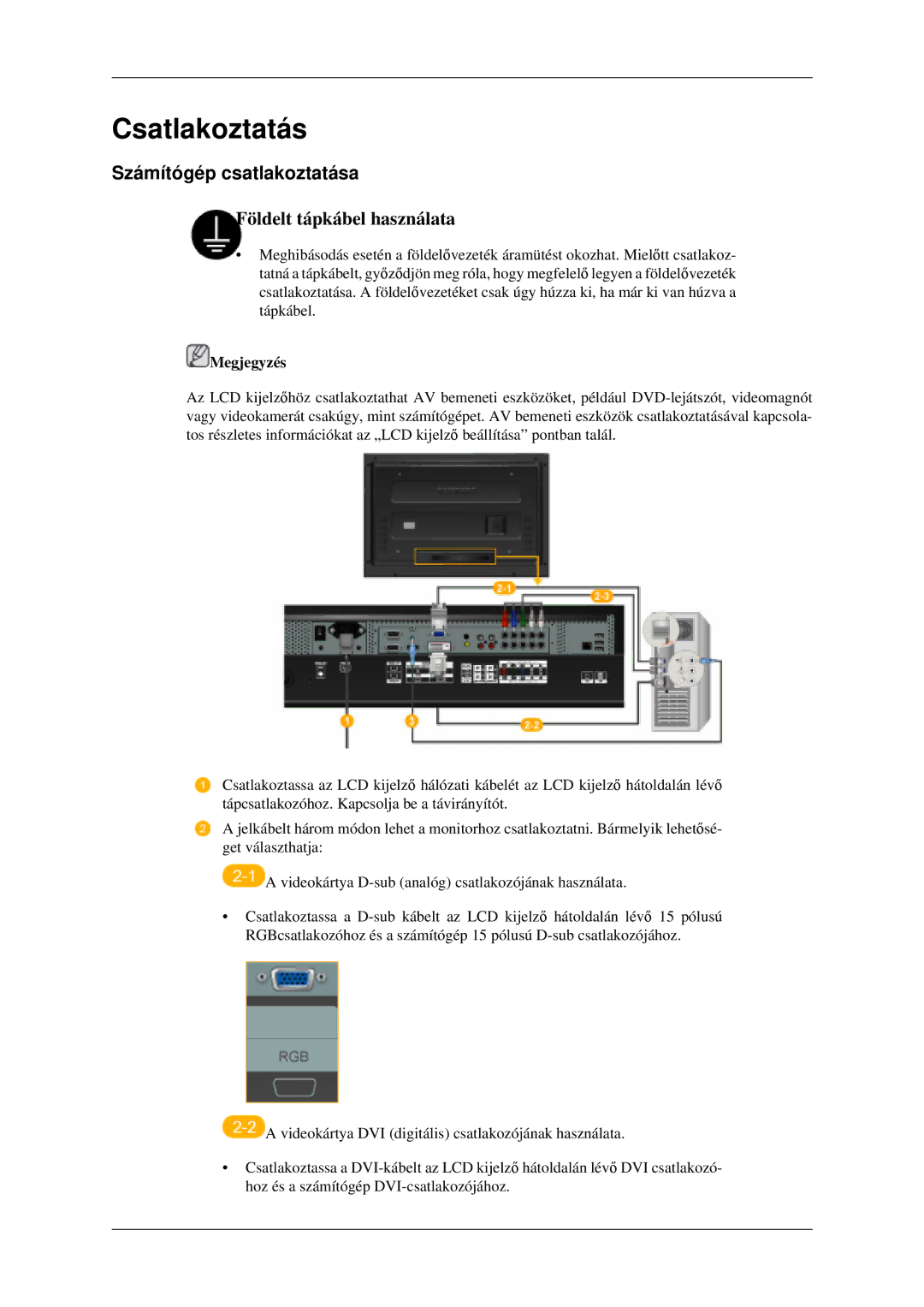 Samsung LH52BPPLBC/EN, LH52BPTLBC/EN manual Csatlakoztatás, Számítógép csatlakoztatása 