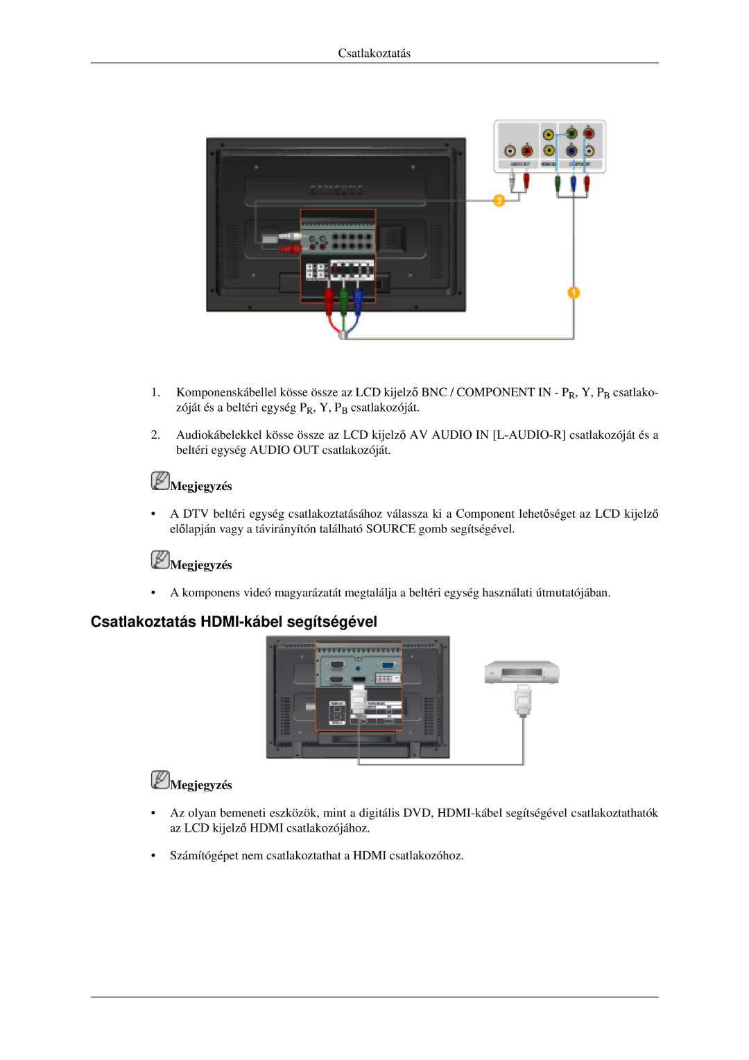 Samsung LH52BPPLBC/EN, LH52BPTLBC/EN manual Csatlakoztatás HDMI-kábel segítségével 