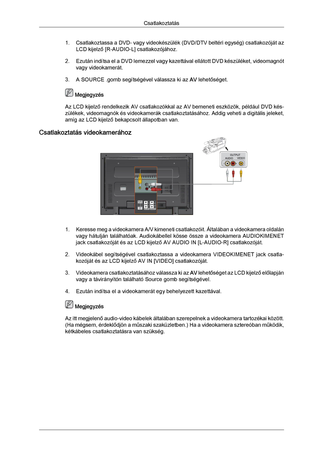 Samsung LH52BPPLBC/EN, LH52BPTLBC/EN manual Csatlakoztatás videokamerához 