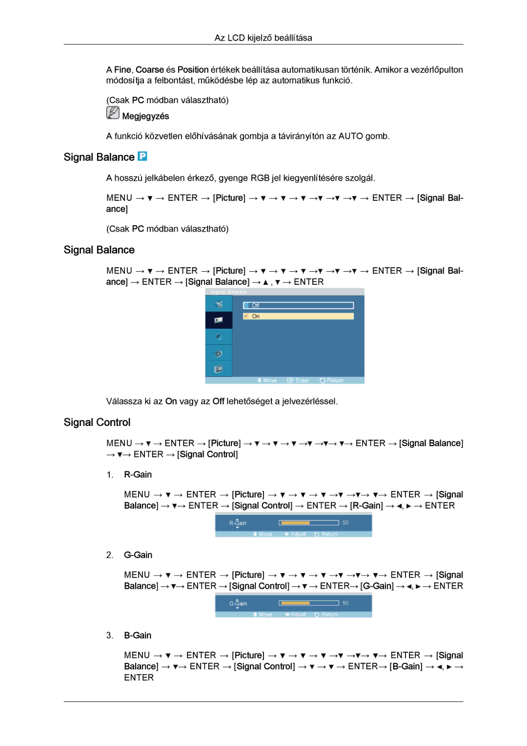 Samsung LH52BPTLBC/EN, LH52BPPLBC/EN manual Signal Balance, → → Enter → Signal Control Gain 