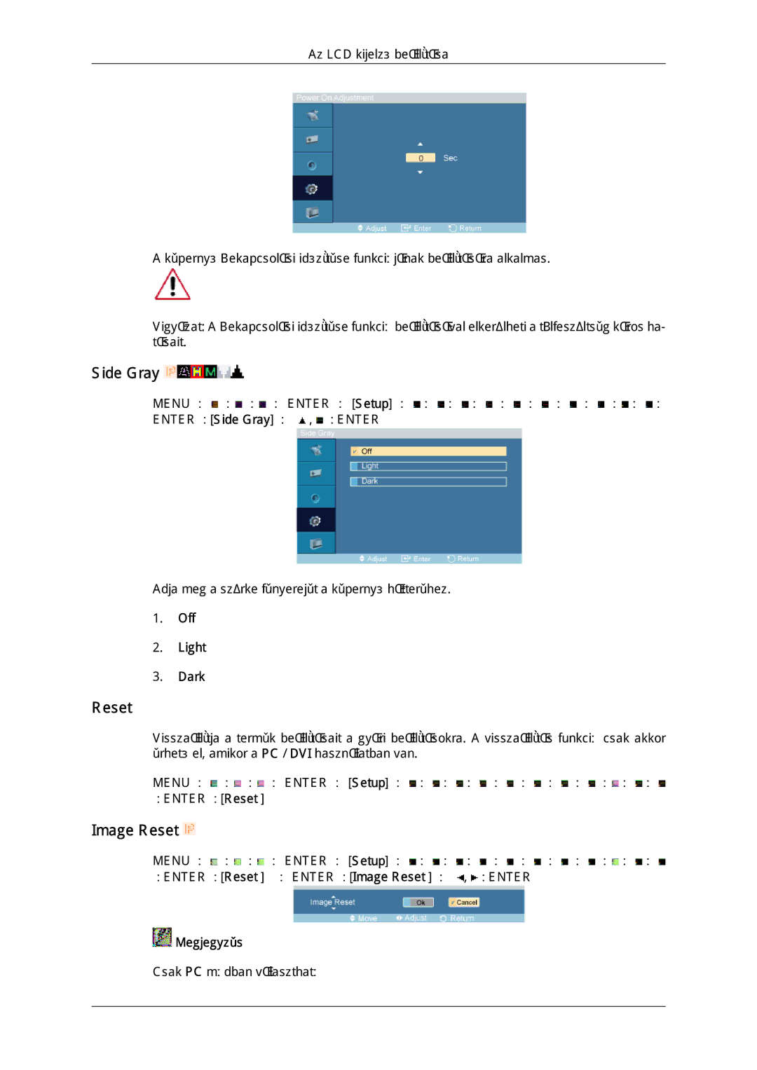 Samsung LH52BPTLBC/EN, LH52BPPLBC/EN manual Side Gray, Image Reset, Off Light Dark 